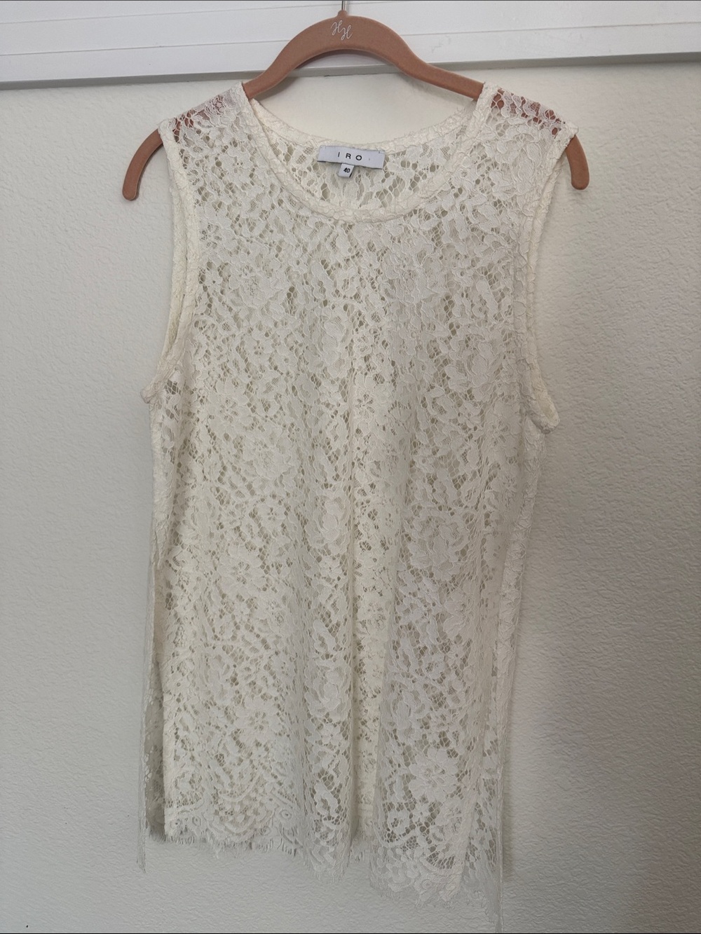"IRO Paris White Sheer Floral Lace Sleeveless Tank Top Blouse Size 40 FR / US 8"